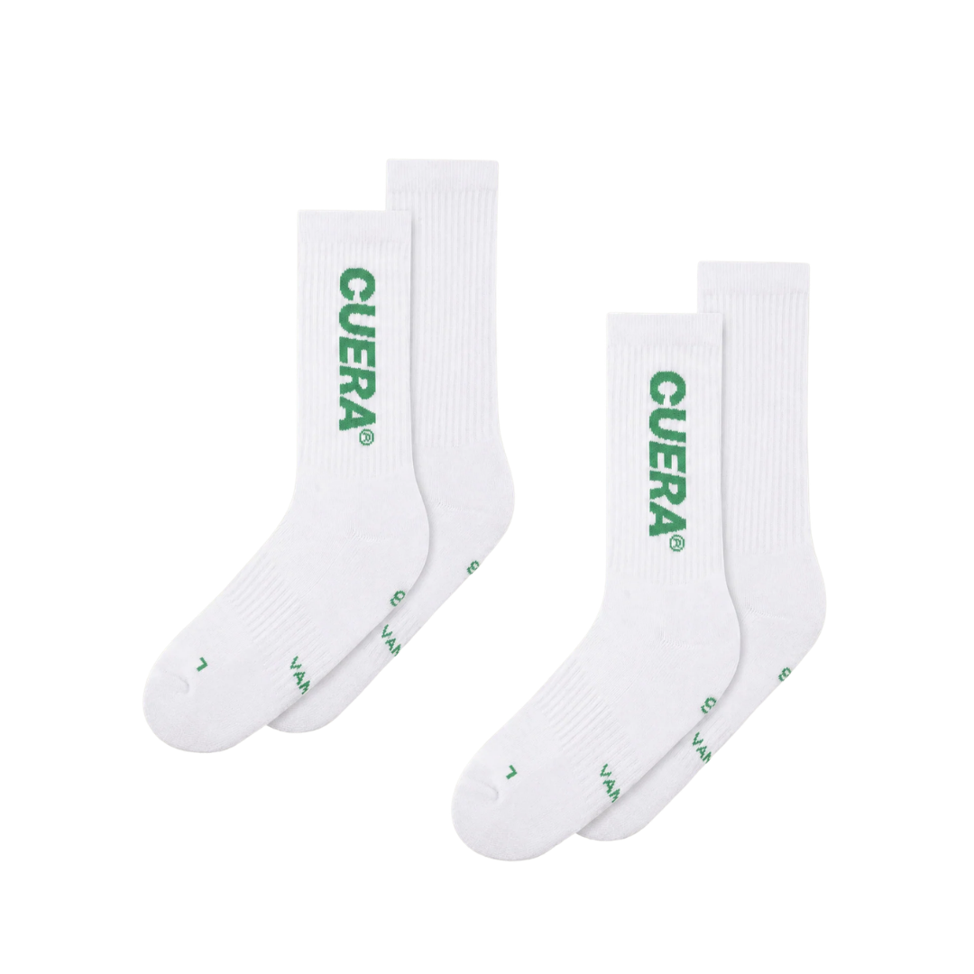 Cuera 2-pack Padel Socks - White/Green, white and green padel clothing — gallery view 2
