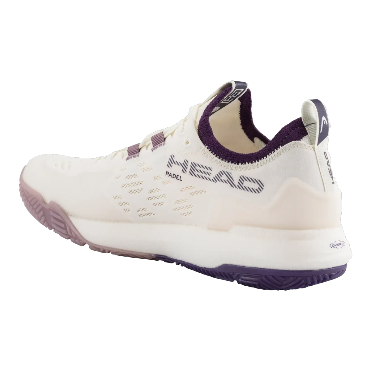 Head Motion Pro 1.5 women's padel shoes Chalk White/Purple Night, rear three-quarter view