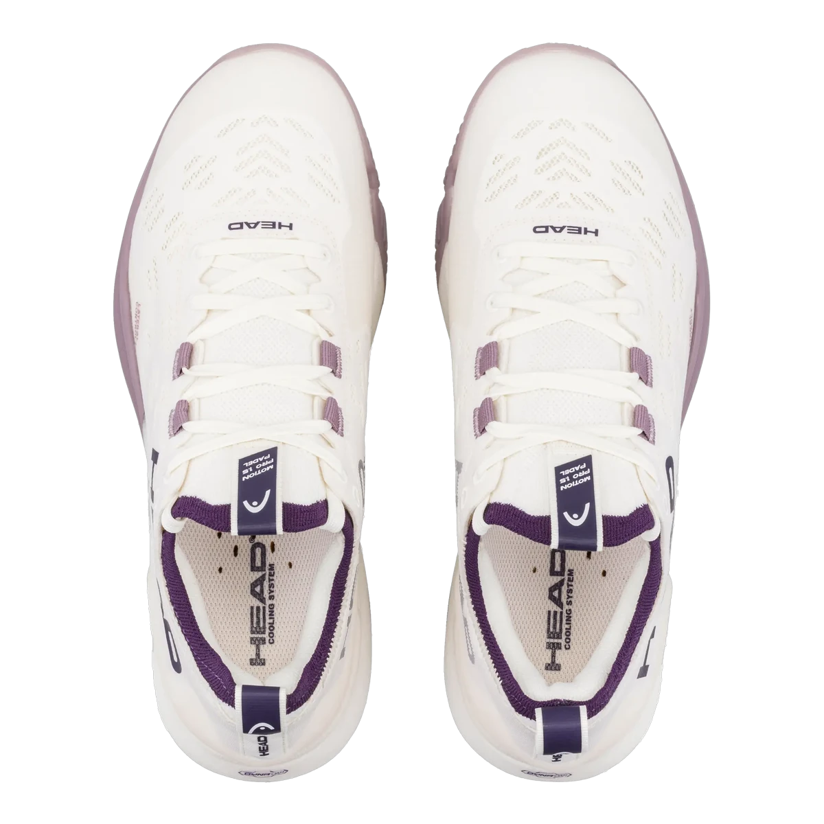 Head Motion Pro 1.5 women's padel shoes Chalk White/Purple Night, top view of the pair