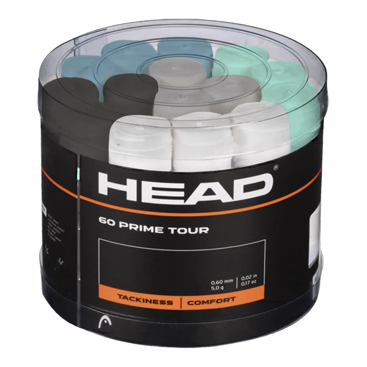 Head Prime Tour overgrips in white, black, grey, mint and light blue