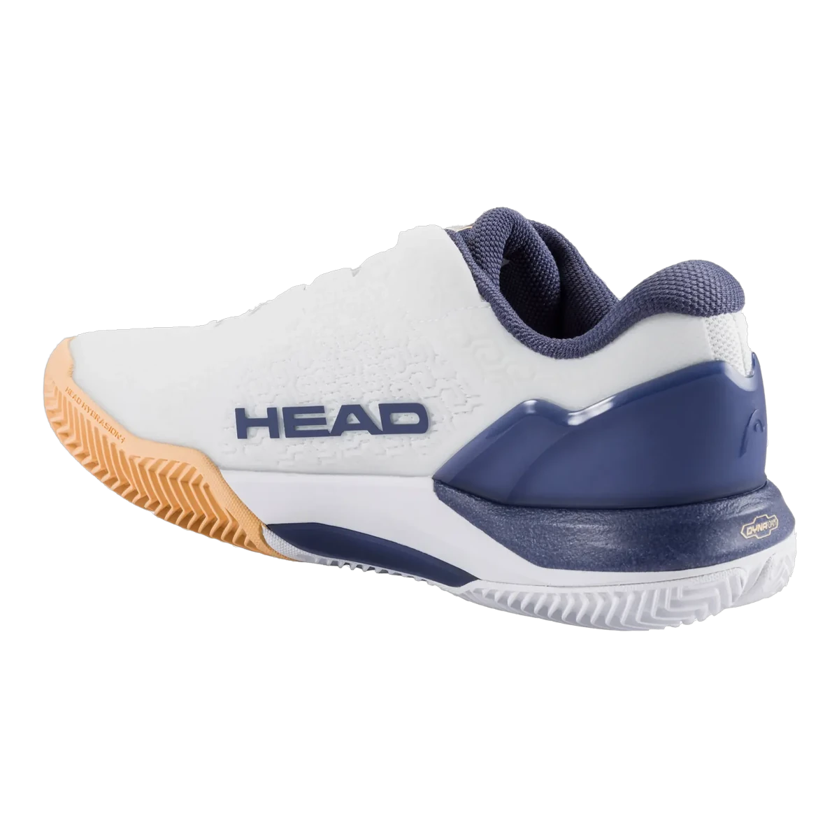 Head Revolt Pro 5.0 Clay women's padel shoes White/Apricot, rear three-quarter view