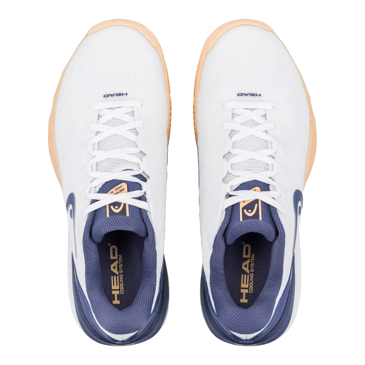 Head Revolt Pro 5.0 Clay women's padel shoes White/Apricot, top view of the pair