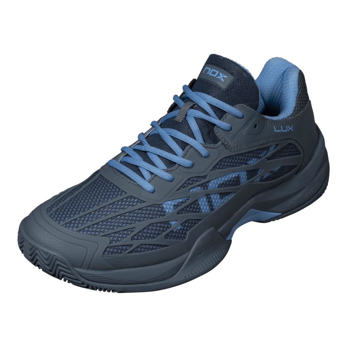 NOX AT10 LUX 2026 padel shoes Black/Blue, front angle view