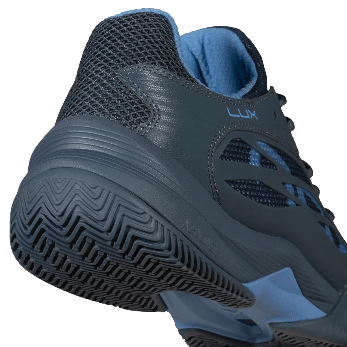 NOX AT10 LUX 2026 padel shoes Black/Blue, heel close-up