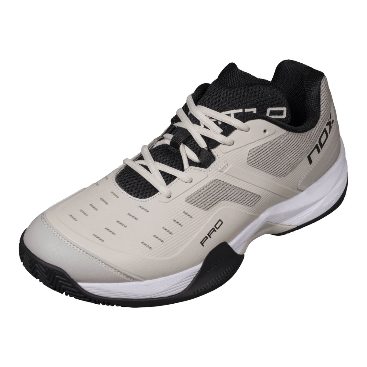 NOX AT10 PRO 2026 padel shoes Silver Birch/Black, front angle view