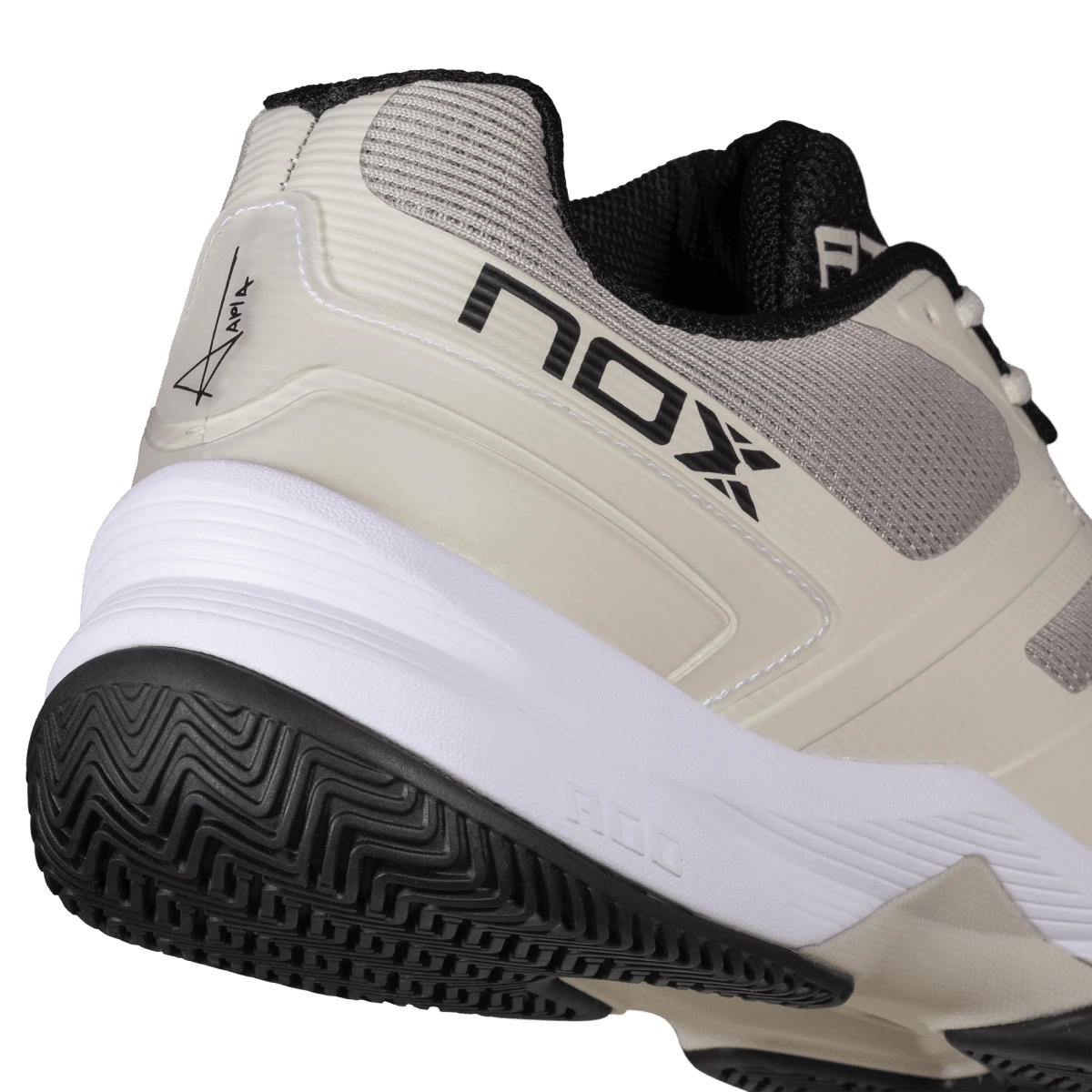NOX AT10 PRO 2026 padel shoes Silver Birch/Black, heel close-up