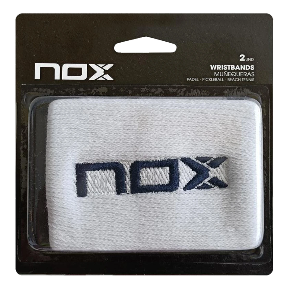 NOX padel wristbands 2 units in blister pack, white with navy logo