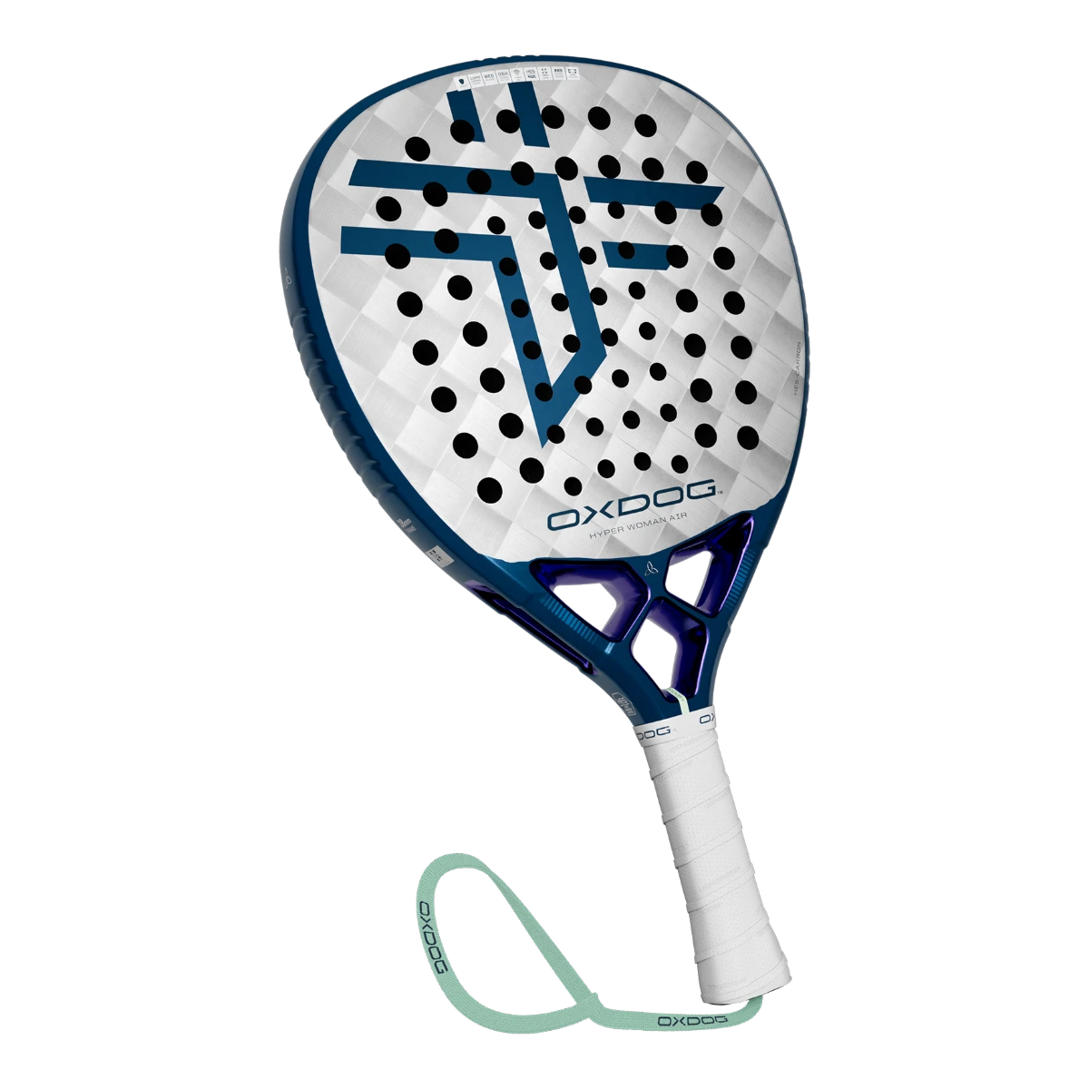 Oxdog Hyper Woman Air 2.0 2026 padel racket, teardrop shape, white and blue