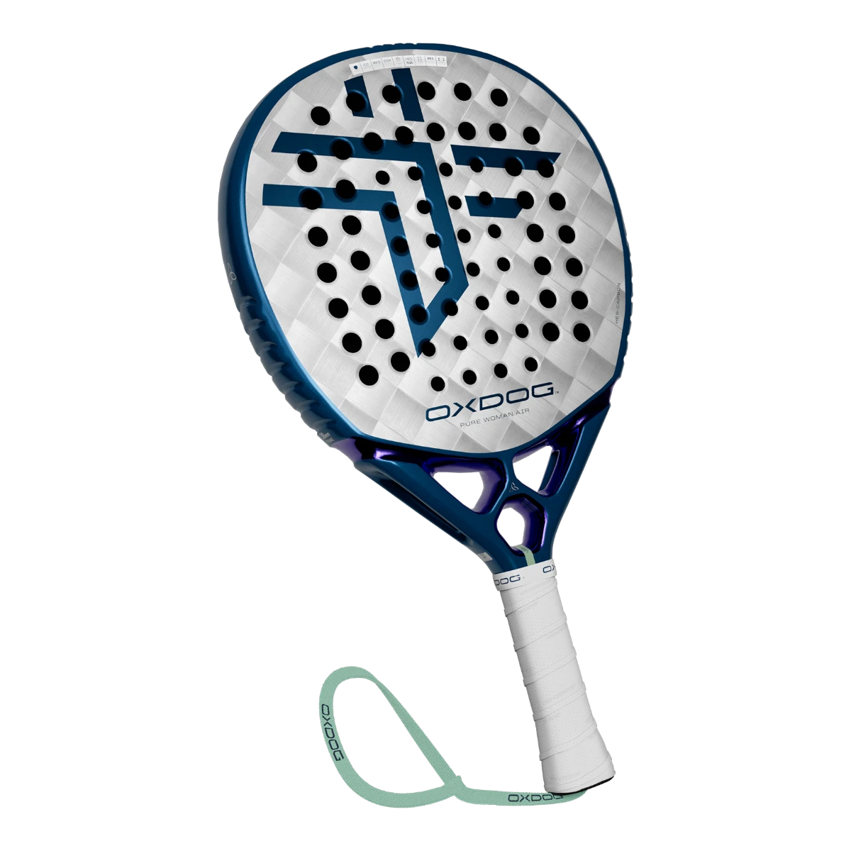 Oxdog Pure Woman Air 2026 padel racket, hybrid shape, white and blue