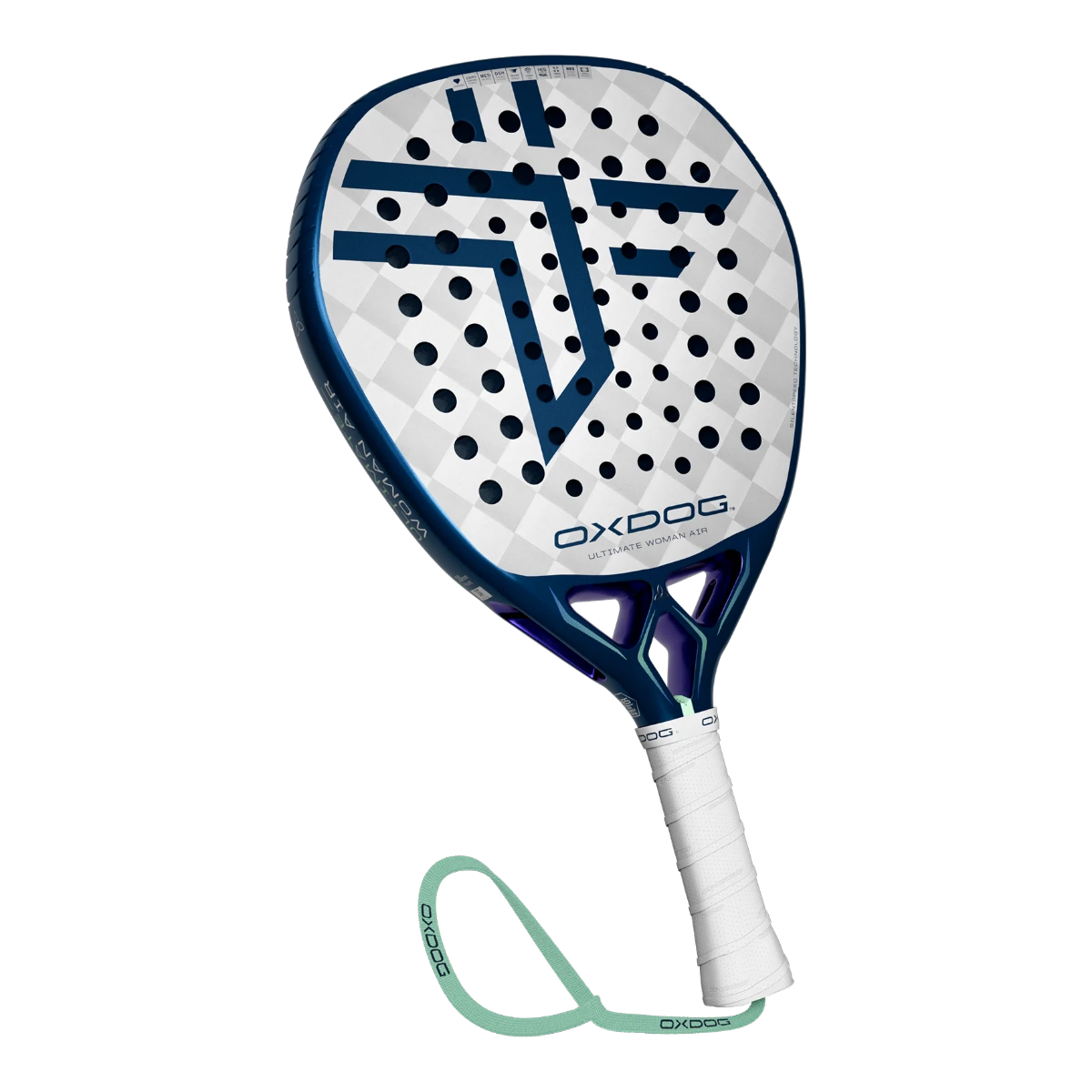 Oxdog Ultimate Woman Air 2026 padel racket, diamond shape, white and blue